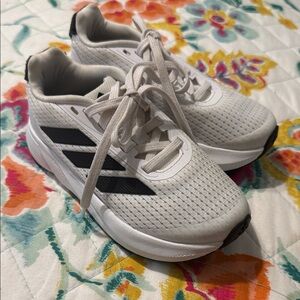 Adidas Kids White Sneakers with Black Stripes